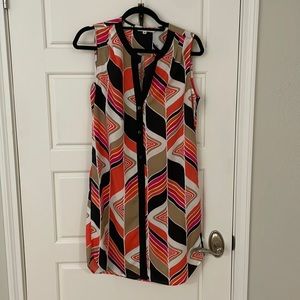 Trina Turk print sleeveless mini dress with belt, size 8